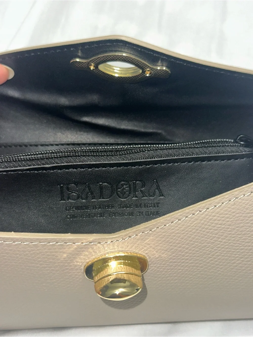 Beige Genuine Leather Clutch